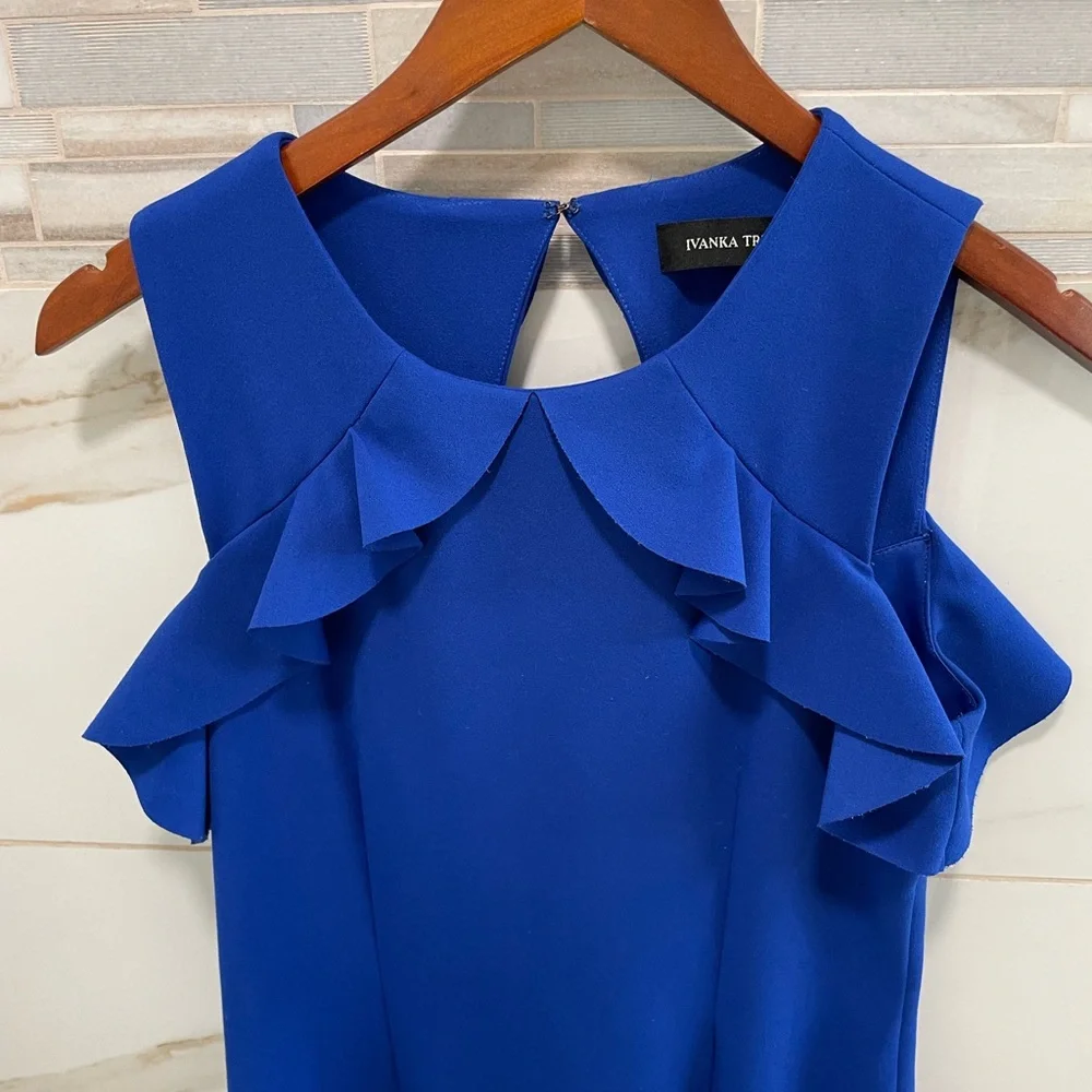 Ivanka Trump Royal Blue Ruffle Cold Shoulder Midi Dress • Size 8 cocktail - Picture 5 of 12